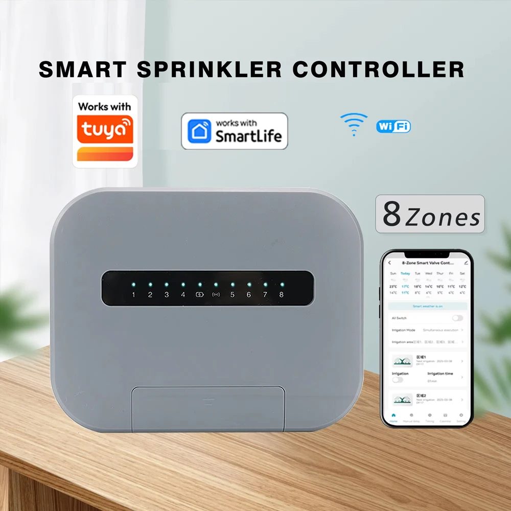 6/8 Stationen WLAN Smart Sprinkler Controller für den Innenbereich, Bewässerungssystem mit Fernsteuerung, kompatibel mit Tuya Smartlife App, EU-Stecker
