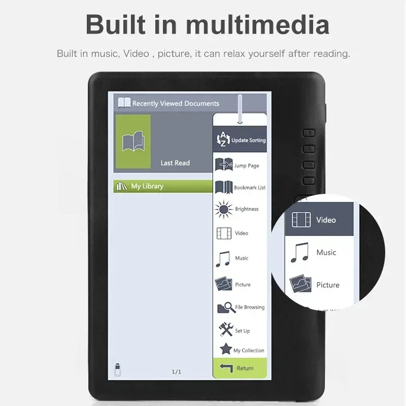 7 Zoll Tragbarer E-Book-Reader mit Farbdisplay, Unterstützt Speicherkarte, Digitaler Buch-E-Book-Reader für Studium und Geschenk