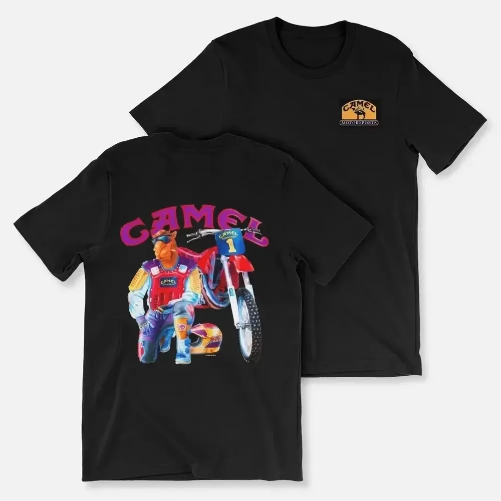 Vintage Joe Camel Motorsports Motocross Grafik-T-Shirt aus Baumwolle für Herren und Damen, Sommer-Streetwear