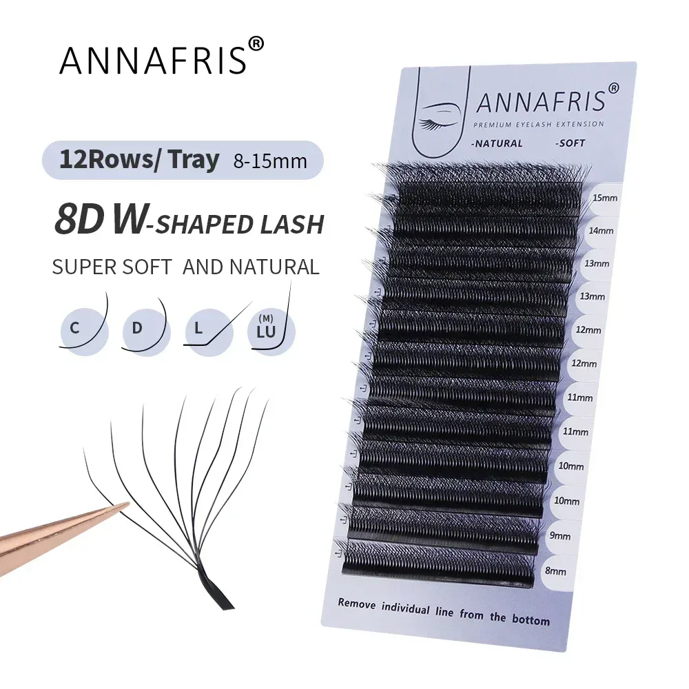 ANNAFRIS 8D W Wimpernverlängerung, vorgefertigter Volumenfächer, W-förmige Bündelwimpern, natürliche, weiche falsche Wimpern