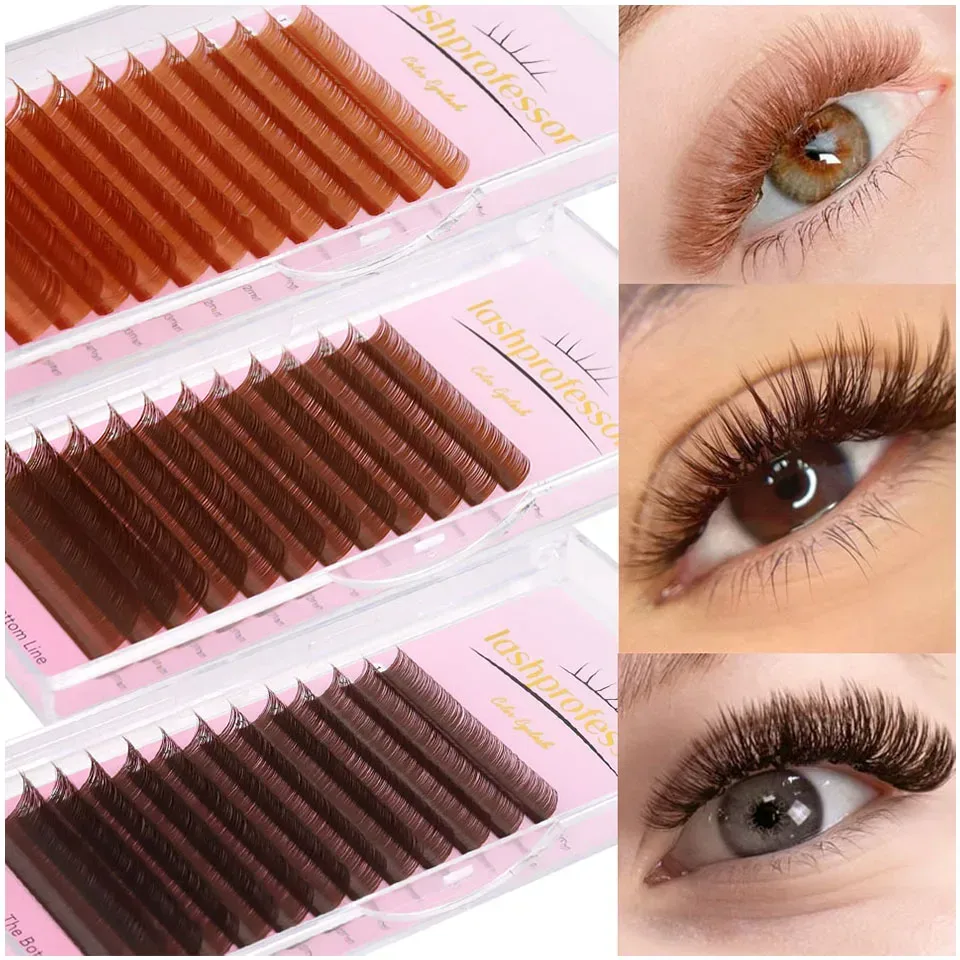 Braune Einzelwimpernverlängerung 8?15 gemischte Wimpern, bunt, hochwertige dunkelbraune Wimpern, weiches, natürliches Nerz-Falsche Wimpern-Make-up