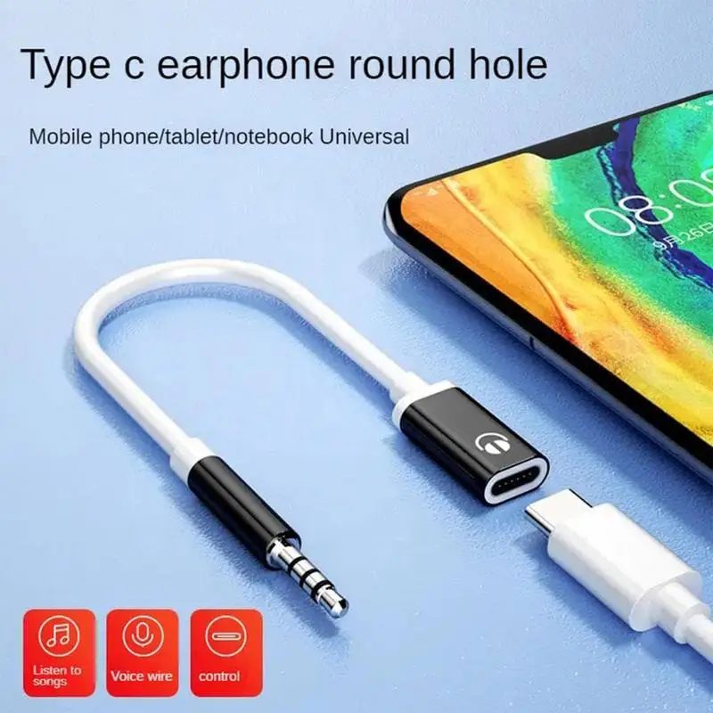 AUX-Audiokabel, 3,5 mm Stecker auf Typec-Buchse, flacher Kopf, Kopfhörer auf runden Kopf, Autolautsprecher-Adapter, Telefon-Konverter, Konverter