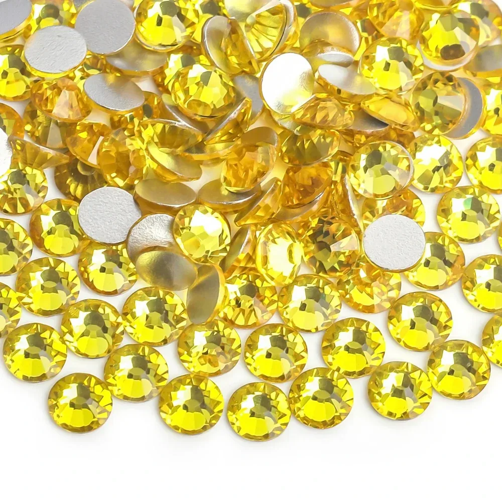 Citrin Glas 3d Nail Art Strass ss3 ss4 ss5 ss6 ss8 ss10 ss12 ss16 ss20 ss30 ss34 Kristall Nail Art Strass