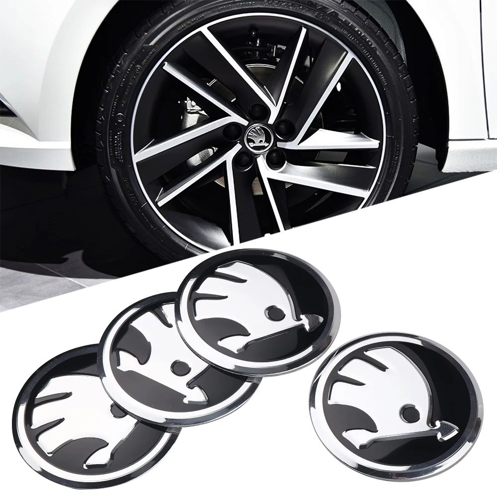 4 Stück 56MM Auto Aluminium Logo Radnabenkappen Aufkleber für Skoda Octavia A5 3 2 VRS Vision Kodiaq Rapid Fabia VII Superb RS