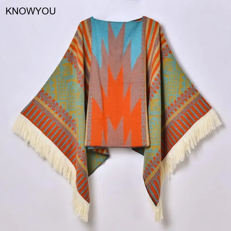 Reisen Damen Poncho Schal Ethno-Stil Quasten Hoodie Umhang Winter Warm Jacquard Outdoor Dekoration Männer Big Cape Decke