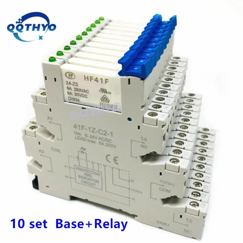10 Stück 41F-1Z-C2-1 HF41F 5-ZS 12-ZS 24-ZS 5V 12V 24V ZS ZST 230V 6A 1CO Slim/SSR Relaismontage am Schraubsockel mit LED-Wafer-Relais