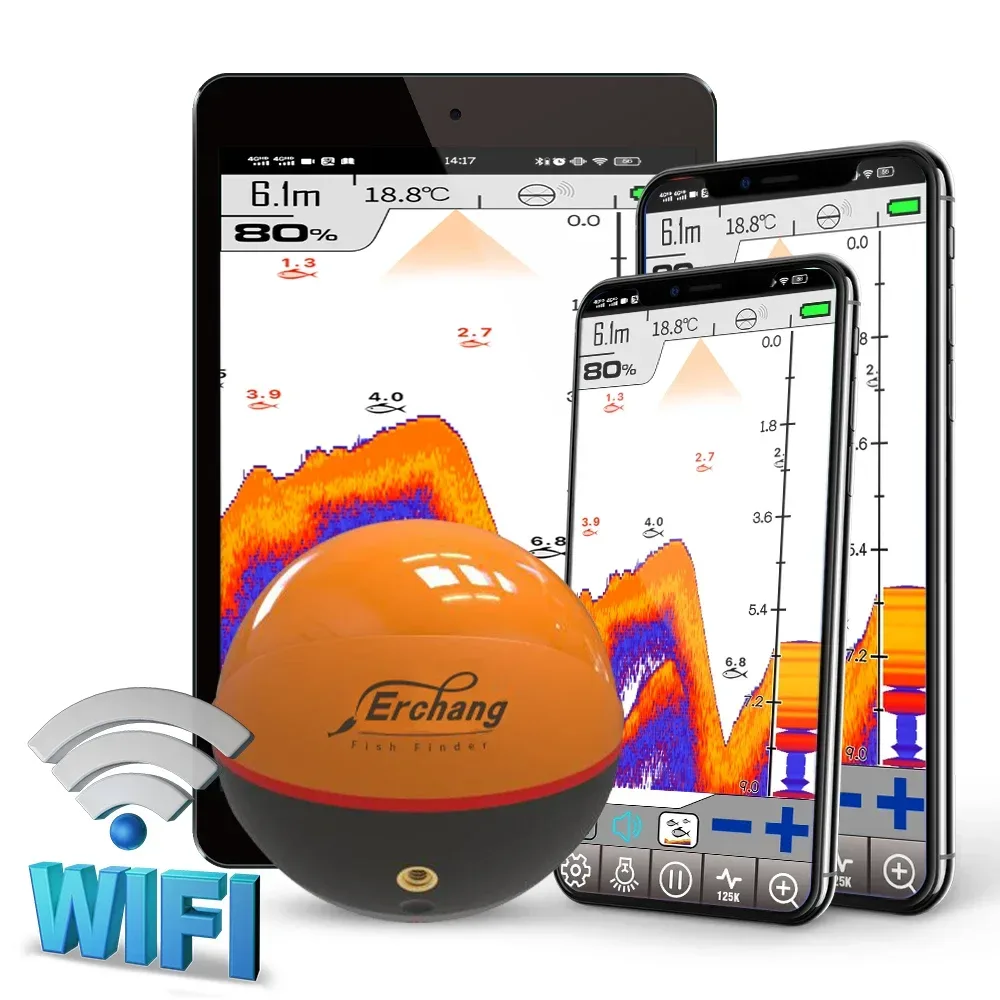 Erchang F68 WIFI Fischfinder 100M Drahtloses Fischerei-Echolot für See- und Meeresfischerei, kompatibel mit iOS & Android
