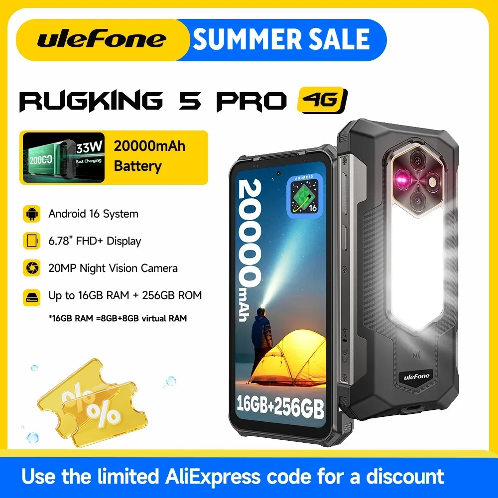 Ulefone RugKing 5 Pro ? Robustes Smartphone mit 20.000 mAh Akku, langer Standby-Zeit, Android 16, 16 GB RAM, 256 GB ROM, IP68/IP69K, 6,78-Zoll-Display, 4G (weltweit)