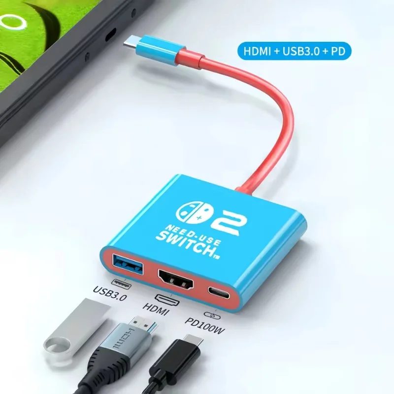 Dockingstation für Nintendo Switch 2,4K 60Hz TYPE-C Hub mit HDMI und USB-C 3.0 PD100W Charge Perfect für Switch 2/Switch/OLED