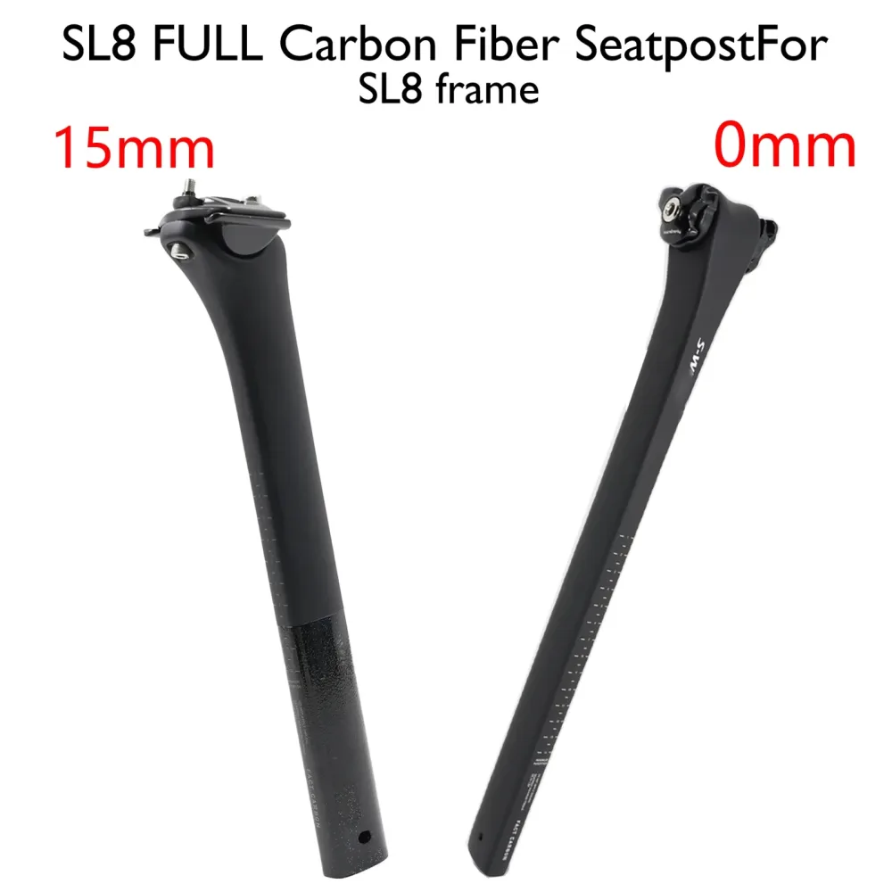 Leichte Carbon-Rennrad-SL8-Sattelstütze, 380 mm Länge, 0 mm/15 m, versetztes schwarzes mattes Finish für Renn- und Performance-Radfahren