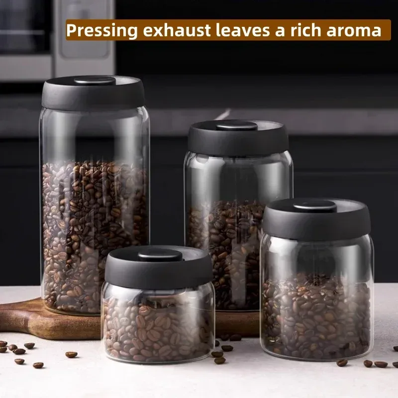 Multi Kapazität Schwarz Deckel Kaffeekanne Manuelle Vakuum Feuchtigkeit-beständig Lagerung Topf Küche Glas Teekanne Kaffee Bean Lagerung Versiegelt glas