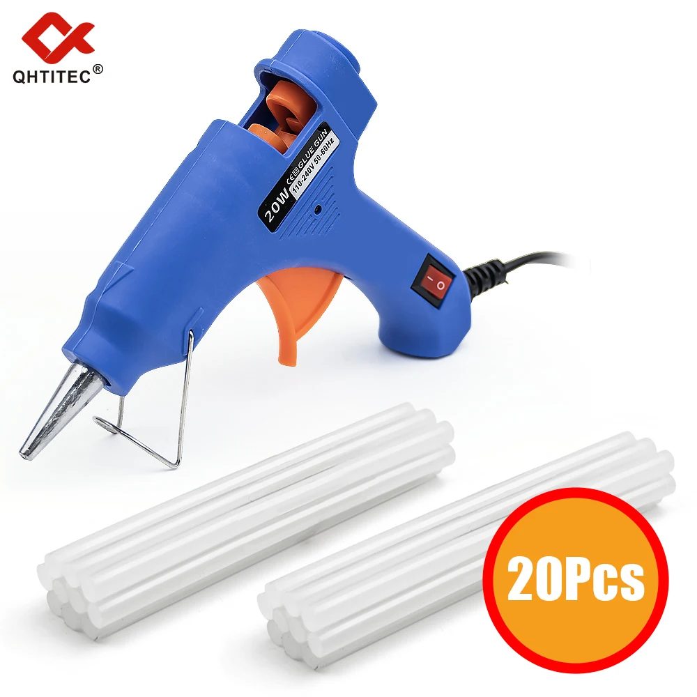 JCD 20W Heißklebepistole DIY Mini Haushalt Industrie-Klebepistole Elektrisches Reparaturwerkzeug mit 20 Stück 7mm Klebesticks