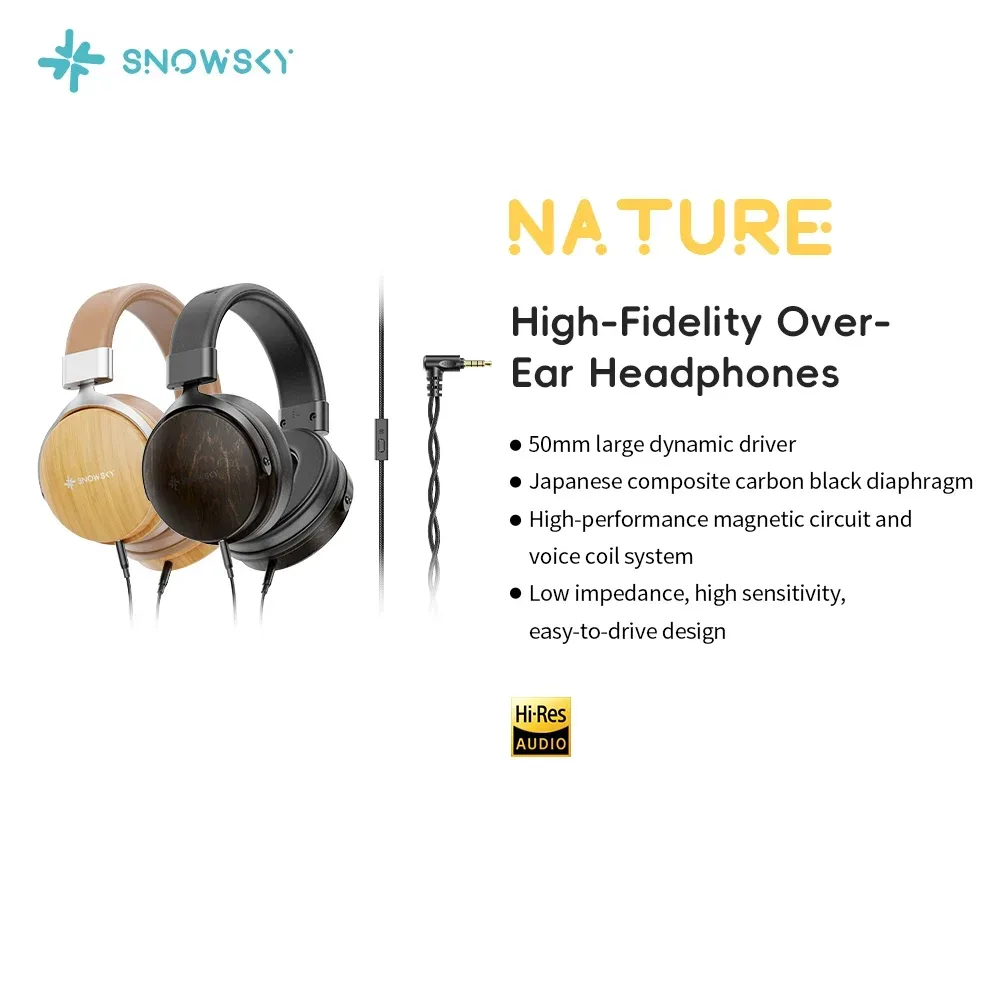 FIIO NATURE Kabelgebundene Over-Ear-Kopfhörer, 50-mm-Dynamiktreiber, HiFi-Klang, leicht, 3,5-mm-Anschluss mit Mikrofon für PC/Telefon/Musik/Spiele