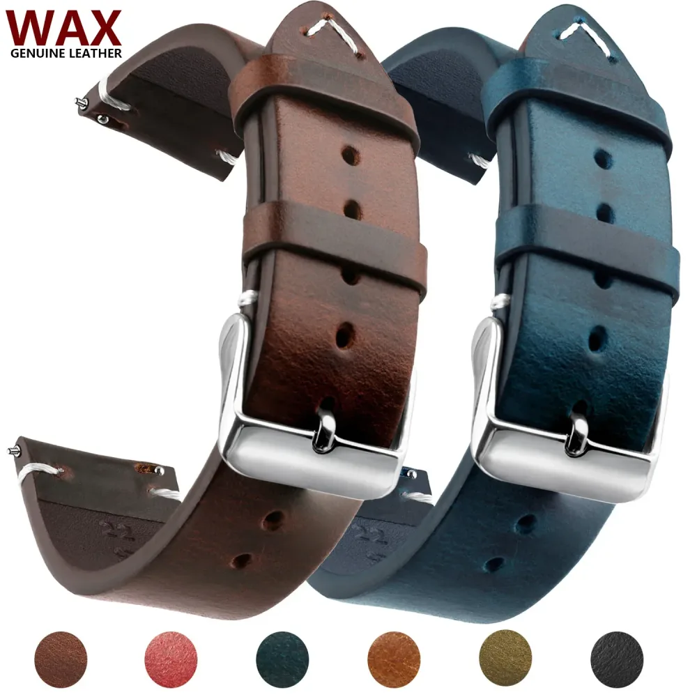 Wachs-Uhrenarmband aus echtem Leder, Schnellverschluss 18 mm/19 mm/20 mm/21 mm/22 mm/24 m Uhrenarmbänder, für Samsung, Seiko, Oris, Citizen Watch