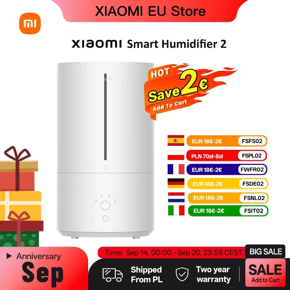 Xiaomi Smart Luftbefeuchter 2, verbesserter 4,5 l intelligenter Luftbefeuchter, UV-C-Licht, Luftreiniger, automatischer Modus, leise für Zuhause