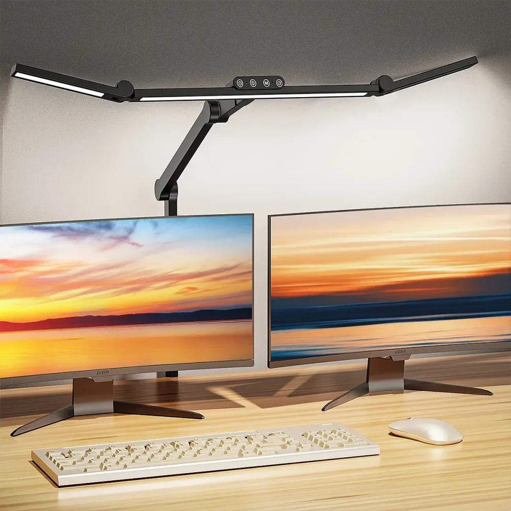 Aiopp LED-Schreibtischlampe mit breiter Beleuchtung und 3 Klammern, Augenschutz, dimmbar, Timer-Funktion, flexibler, verstellbarer Metallarm, Clip-Licht für Dual-Monitor, Home-Office,