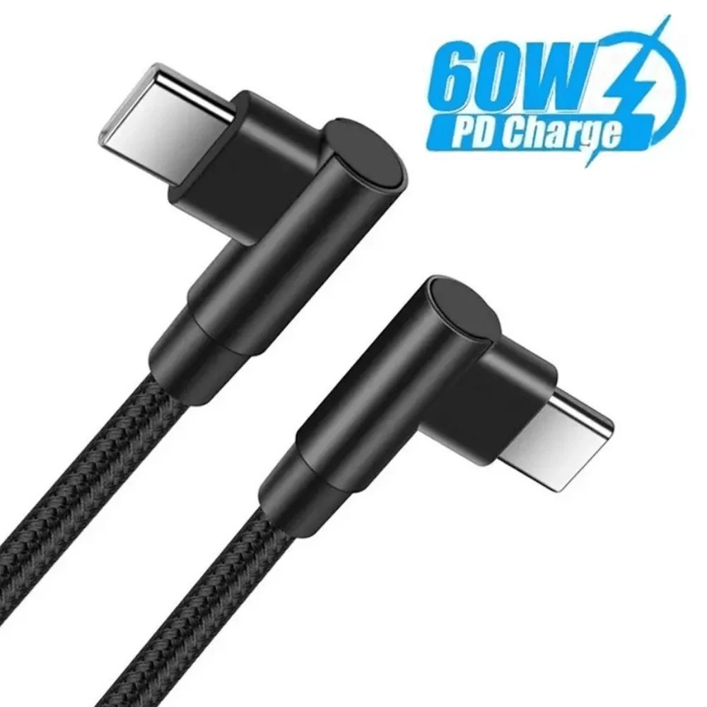 PD 60W Typ-C zu Typ-C USB-Kabel 90 Grad Winkel Schnellladekabel USB-C zu USB-C Quick Charge 0,3m/2m/1m Kabel