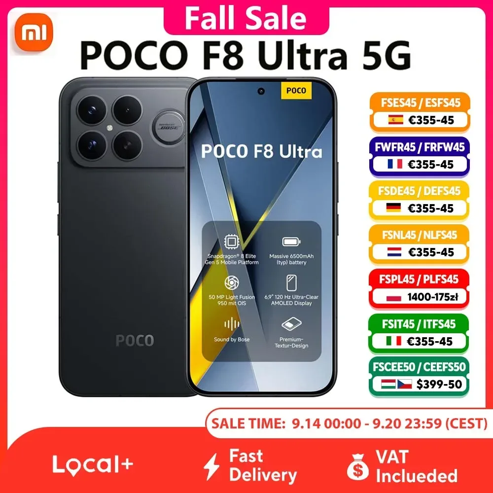 Global Version POCO F8 Ultra 12GB 256GB Smartphone 50MP Light Fusion 950 With OIS 6.9' 120Hz POCO HyperRGB AMOLED Display Massive 6500mAh (typ) Battery