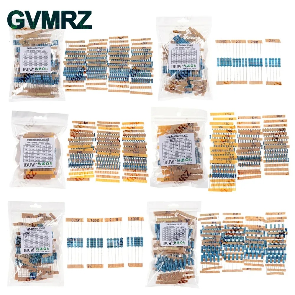 1/4W 1/2W 1W 2W 3W Widerstandsset 1% Metallschichtwiderstands-Sortimentskit 1K~820K 0,1R~750R 10K