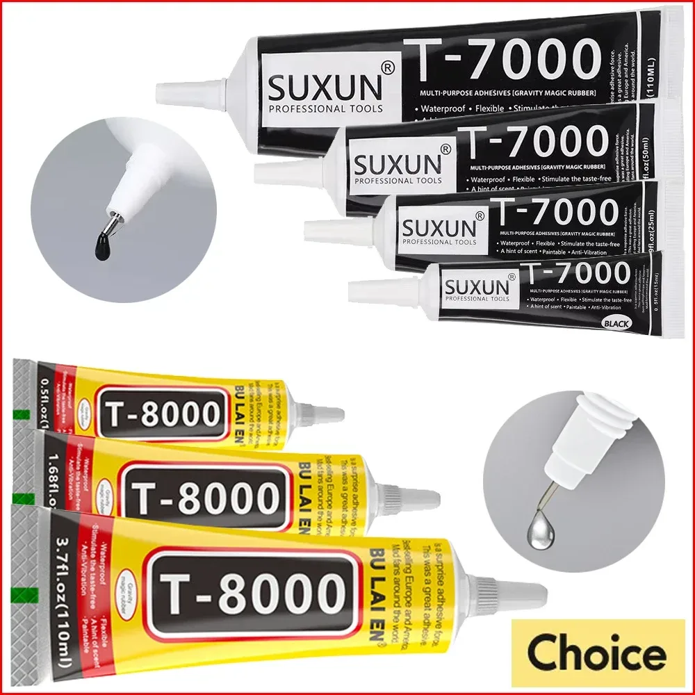 Klarer T-8000 und schwarzer T-7000-Klebstoff, 15 ml/50 ml/110 ml, Schmuckhandwerk, wasserfester, schnell trocknender Harzkleber, Handy-Bildschirm-Reparaturkleber