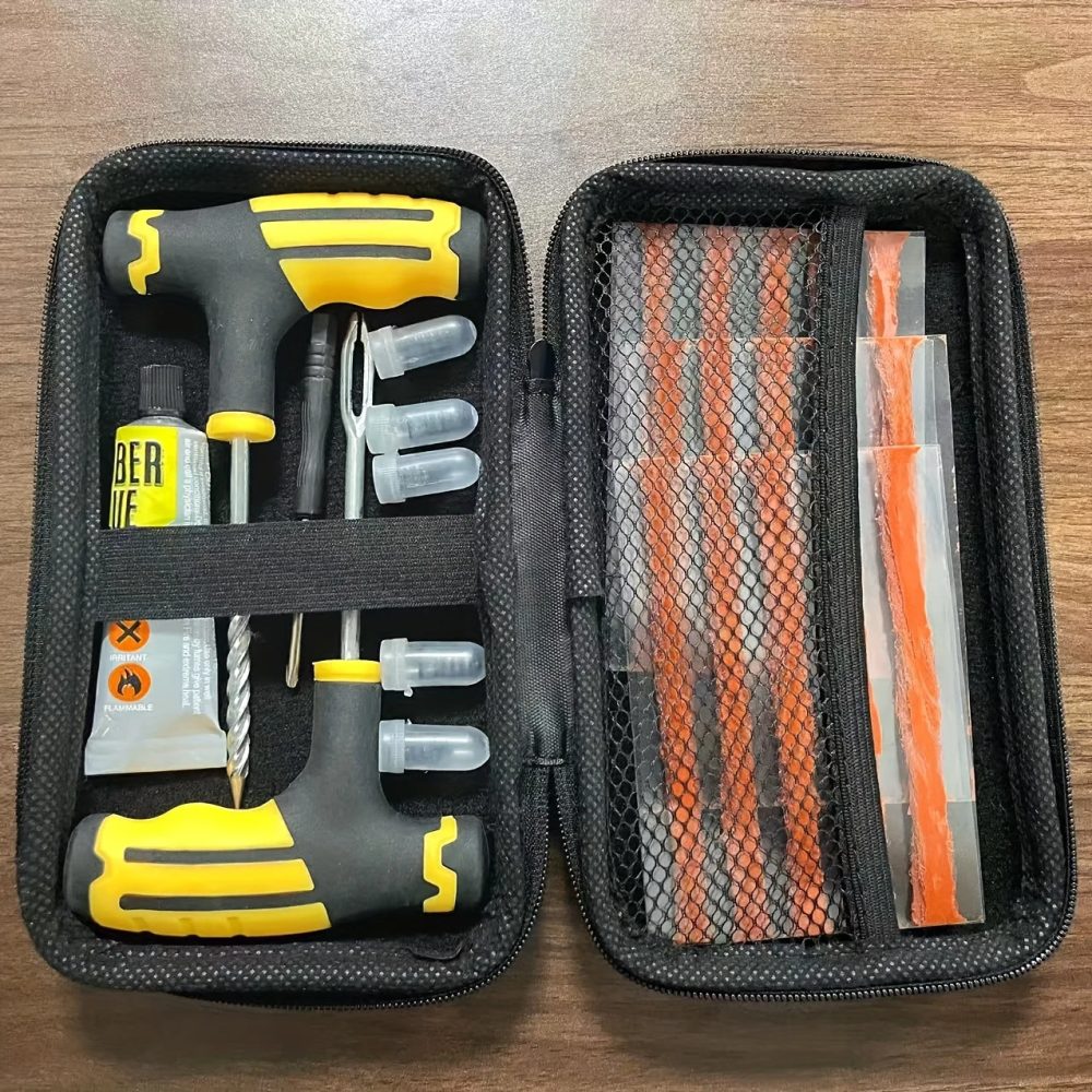 Notfall-Reifenreparaturset mit Schraubendreher, Kleber, tragbarer Tasche, schnelle Reparatur für Auto, LKW, Motorrad, platte Reifen