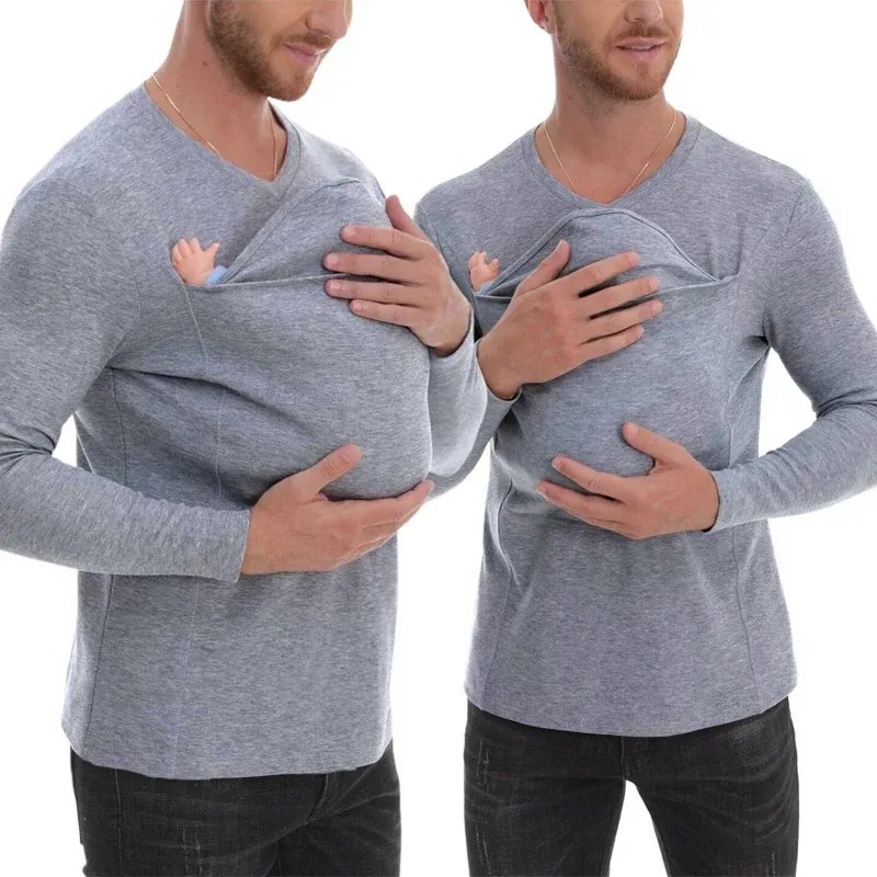 Winter Langarm Sicherheit Känguru Tasche Shirt Babytrage Schwangerschaft Kleidung Mutter Vater Top zum Füttern Big Daddy Shirt