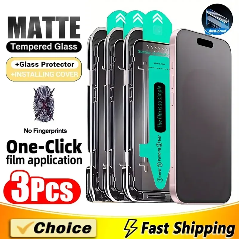 3 Stück Oleophobe Beschichtung Staubfrei Einfache Installation Matte Displayschutzfolie für iPhone 16 14 13 12 11 15 17 Pro Max XS X XR Glas