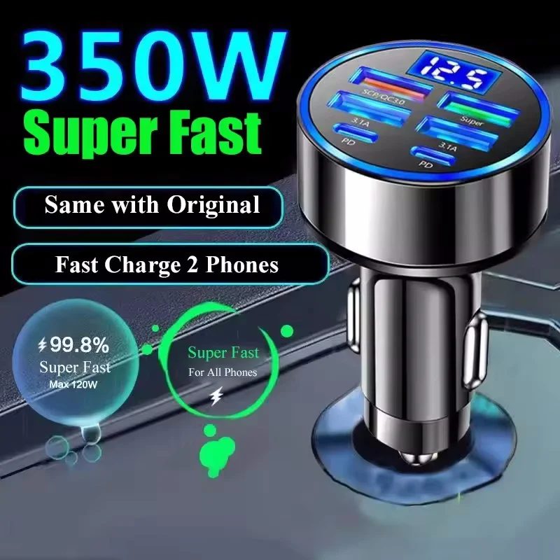 350 W USB-Autoladegerät PD QC3.0 USB C Autotelefon-Ladegerät Typ C-Adapter für iPhone Samsung Huawei Xiaomi Schnellladung ?