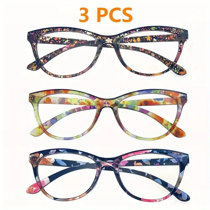 3 stücke Neue Cat Eye Lesebrille Sommer Dekoration Anti-blaues Licht Gläser Mode Paket Blume Gläser