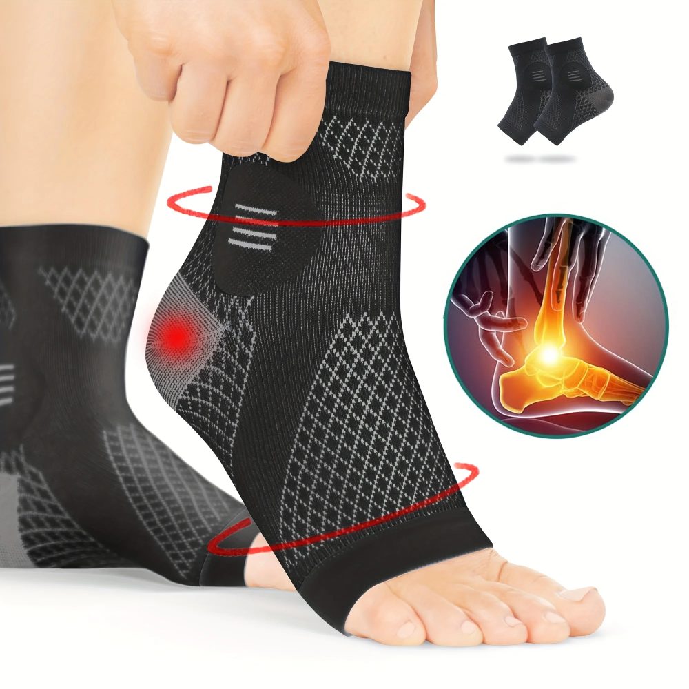 1 Paar Knöchel-Kompressionssocken, Kompressions-Fußmanschetten mit Fußgewölbe- und Knöchelstütze, Neuropathie-Socken mit offenem Zehenbereich