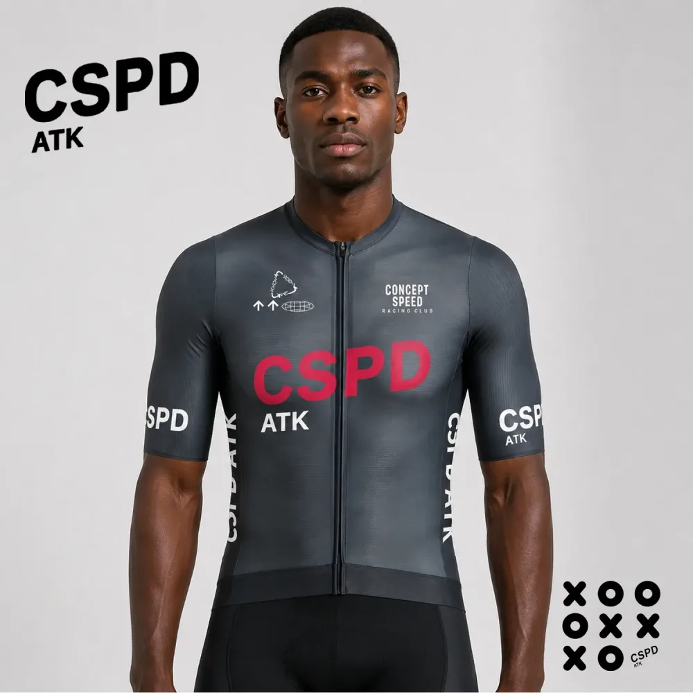 CSPD ATK Sommer Herren Kurzarm-Radtrikot Rennrad-Shirt mit Reißverschluss und Taschen 2026 Mountainbike-Radtrikot