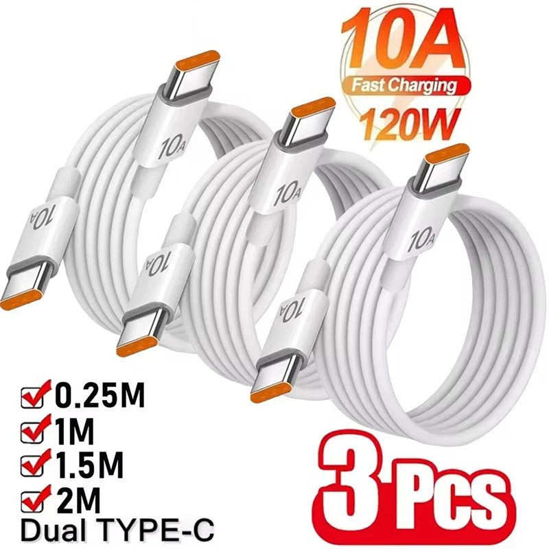 1/3 Stück 10A Kabel 120W Superschnelles Ladekabel Typ C zu Typ C Hochgeschwindigkeits-Datenübertragung für iPhone Samsung Xiaomi Ladekabel
