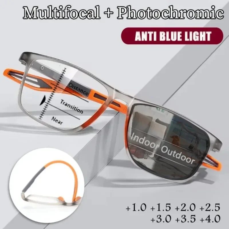 Männer Multifokale Photochrome Lesebrille Sehen Weit und Nahe Brillen Unisex Sport TR90 Rahmen Anti Blau Licht Grade Brillen