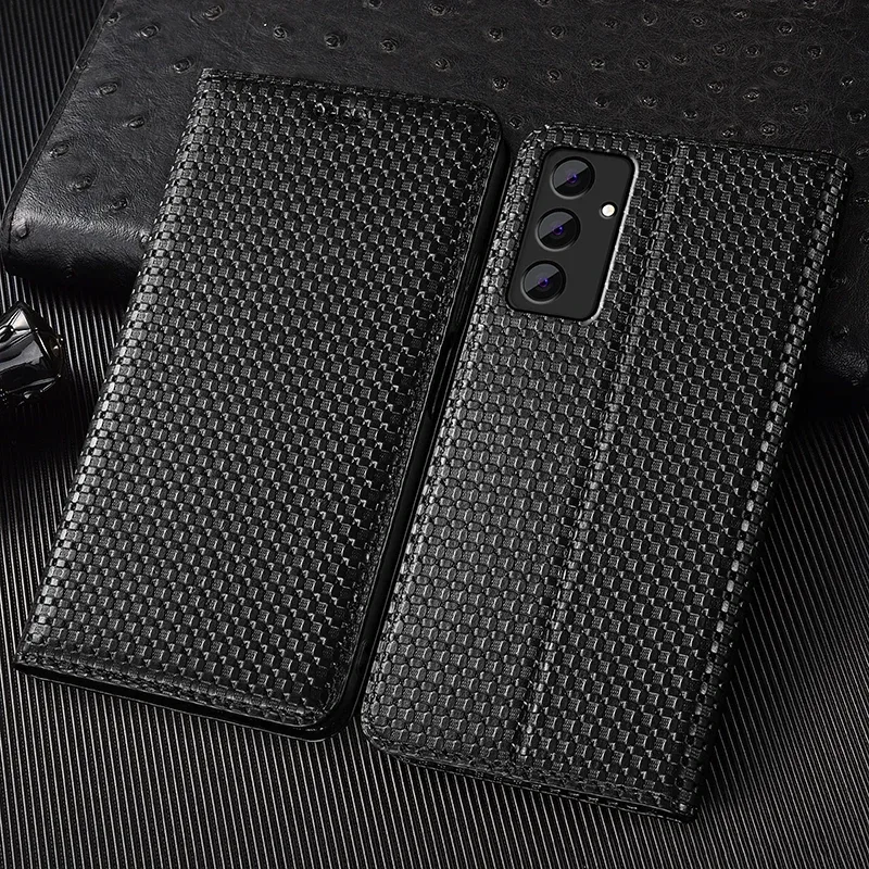 Grid Echtes Leder Flip Fall Für Samsung Galaxy A04 A14 A24 A34 A54 A05 A15 A25 A35 A55 A06 A16 A26 A36 A56 Abdeckung Fällen