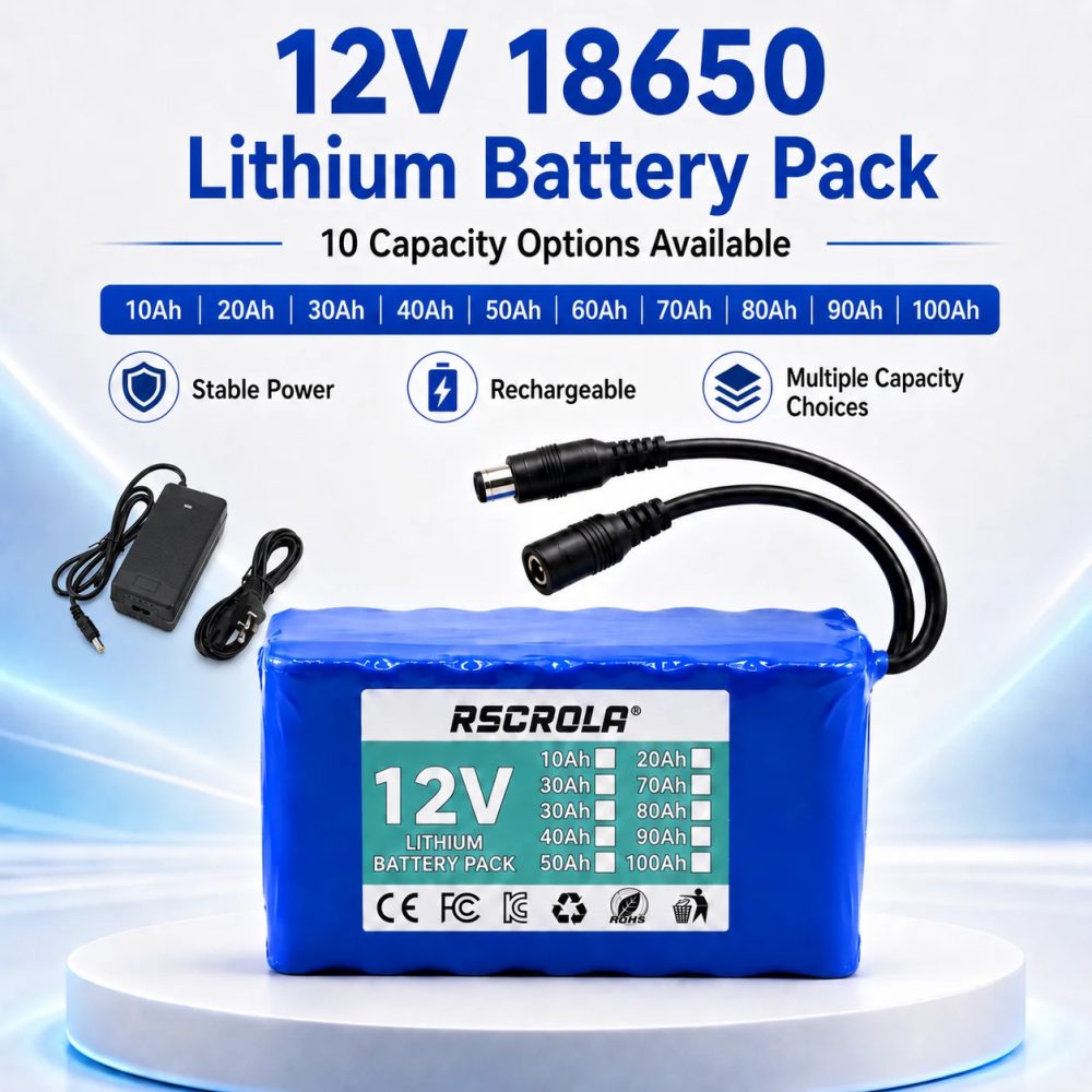 Wiederaufladbarer 12V 18650 Lithium-Akku mit BMS, für Solar, LED-Licht, RC-Modell, Stromversorgung, lange Lebensdauer mit Ladegerät