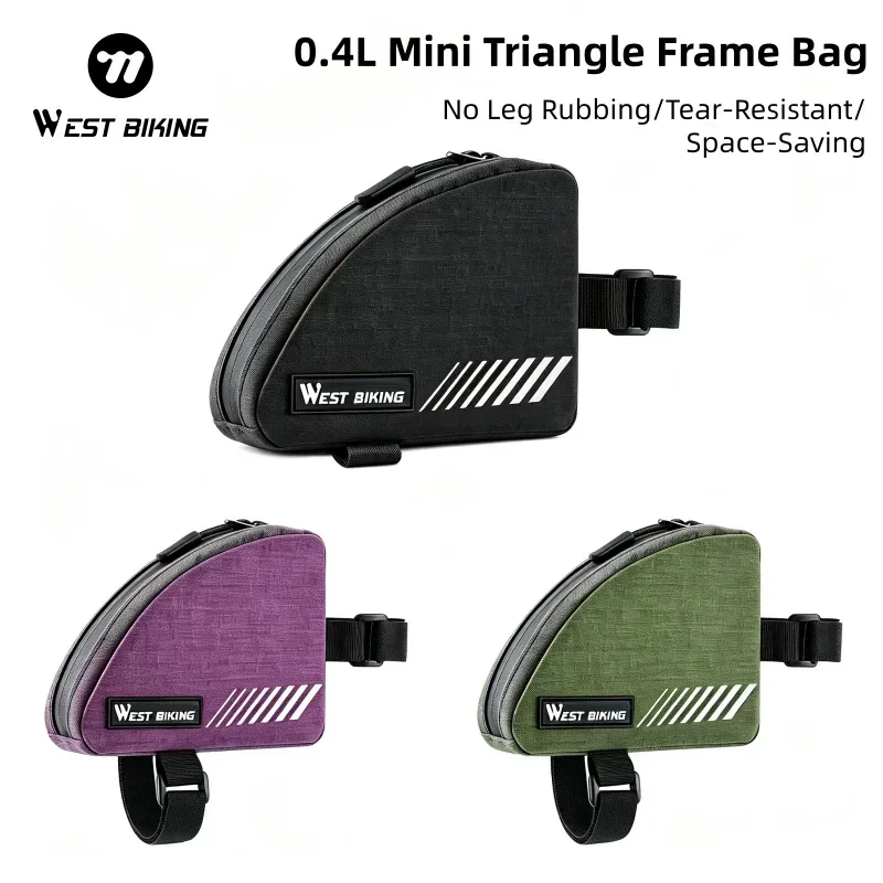 WEST BIKING Mini Dreieck-Fahrradtasche 0,4L Fahrradrahmen Vorderrohr Aufbewahrungstasche Reflektierend Reißfest MTB Rennrad Gepäcktasche
