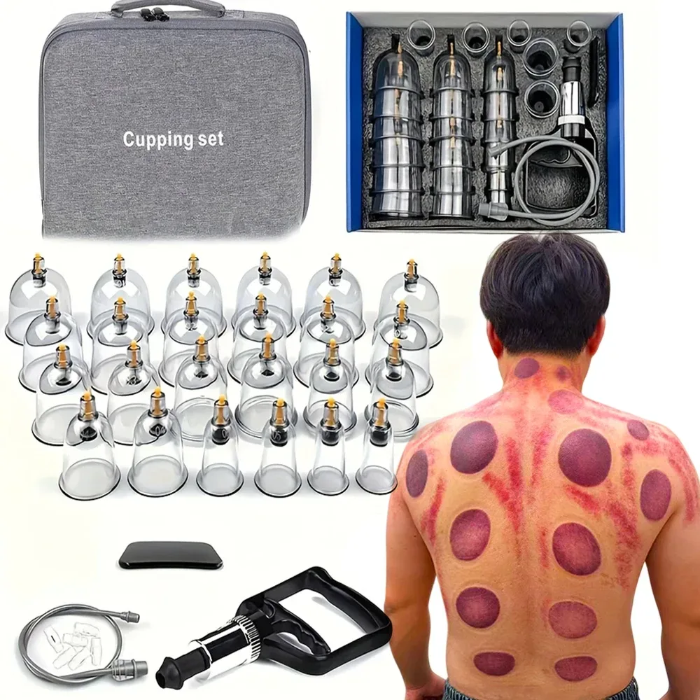 24/12-teiliges Schröpf-Entspannungsset: Schröpfgläser in verschiedenen Größen, eine manuelle Pumpe und ein detaillierter Anleitungsbeifang ? Schröpfset für die Massage