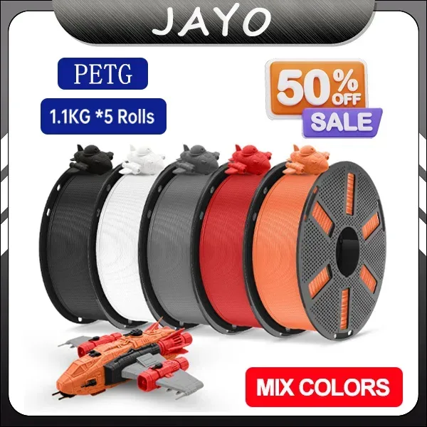 JAYO PETG 3D-Drucker Filament 1,75MM 5 Rollen 3D-Drucker PETG für FDM 3D-Druckmaterial 1,1KG/Rolle