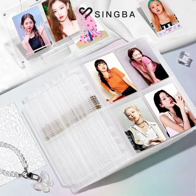 SINGBA 20 Stück 7-Loch A5 Fotokartenhüllen, säurefrei, klar, matt, 4-Fach-Schutzseiten für 3' 3,5' Kartenalbum-Aufbewahrung
