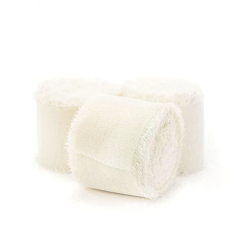 3 Rollen cremeweiß/schwarz handgefertigtes Chiffonband zum Verpacken von Geschenken, Hochzeitseinladungen, Brautsträuße, Dekorationen