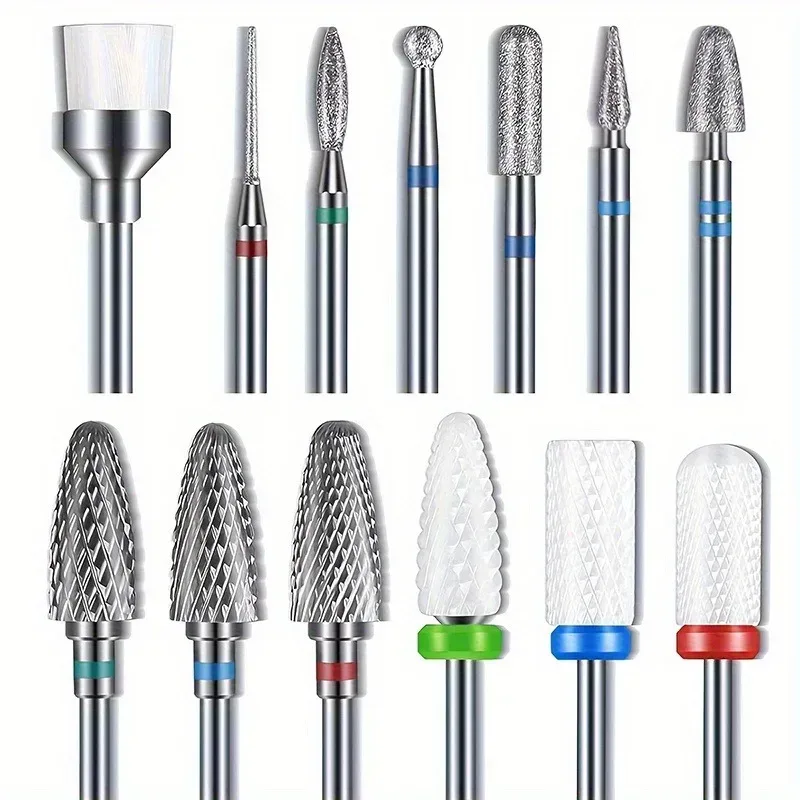13-teiliges Set mit 3/32 Zoll Diamant-Hartmetall-Nagelbohrern, hypoallergen, geeignet für Acrylnägel, Nagelhaut und Nagellackentferner