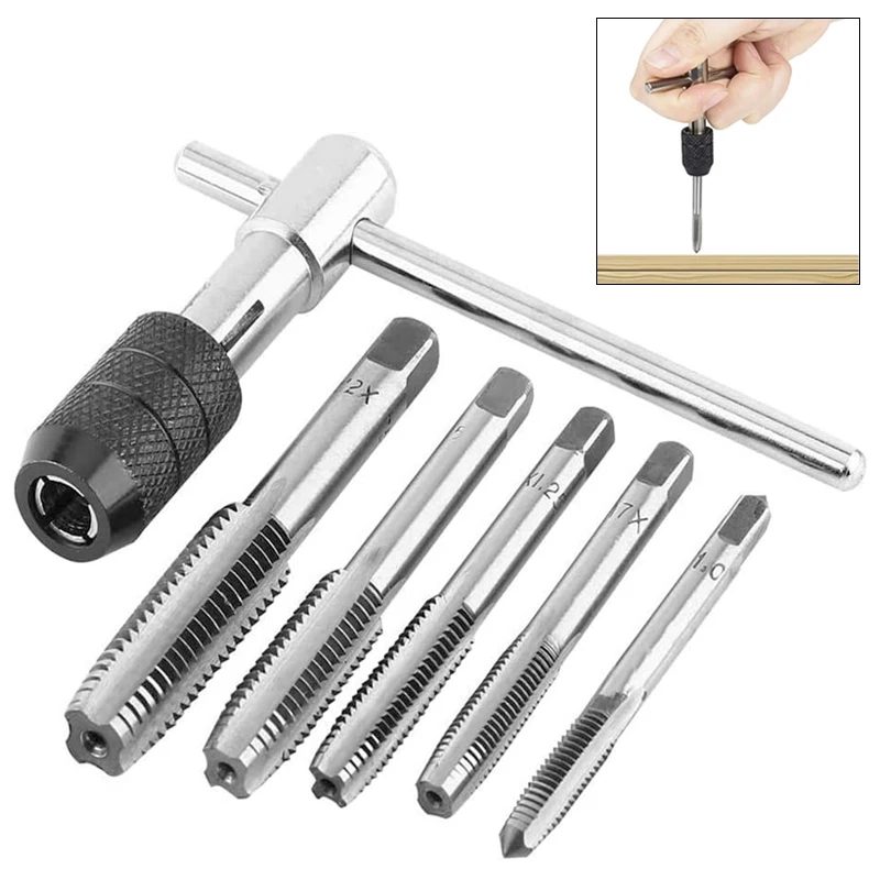 Hohe Qualität T-typ Schlüssel Bohrer Set Hand Gewindeschneiden Werkzeuge Maschine Schraube Gewinde Tap Twist Bit M3/M4/M5/M6/M8 Gewindebohrer Set DIY Werkzeug