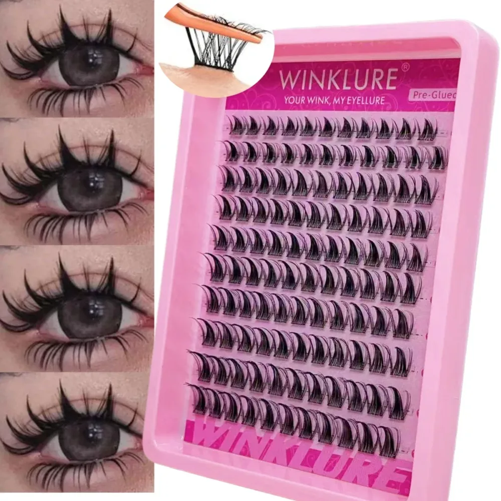 WINKLURE Selbstklebende Falsche Wimpernbüschel Klebefrei Anime Manga Wimpern Faux Mink Cat-Eye Wimpernverlängerung mit Natürlichem Volumen