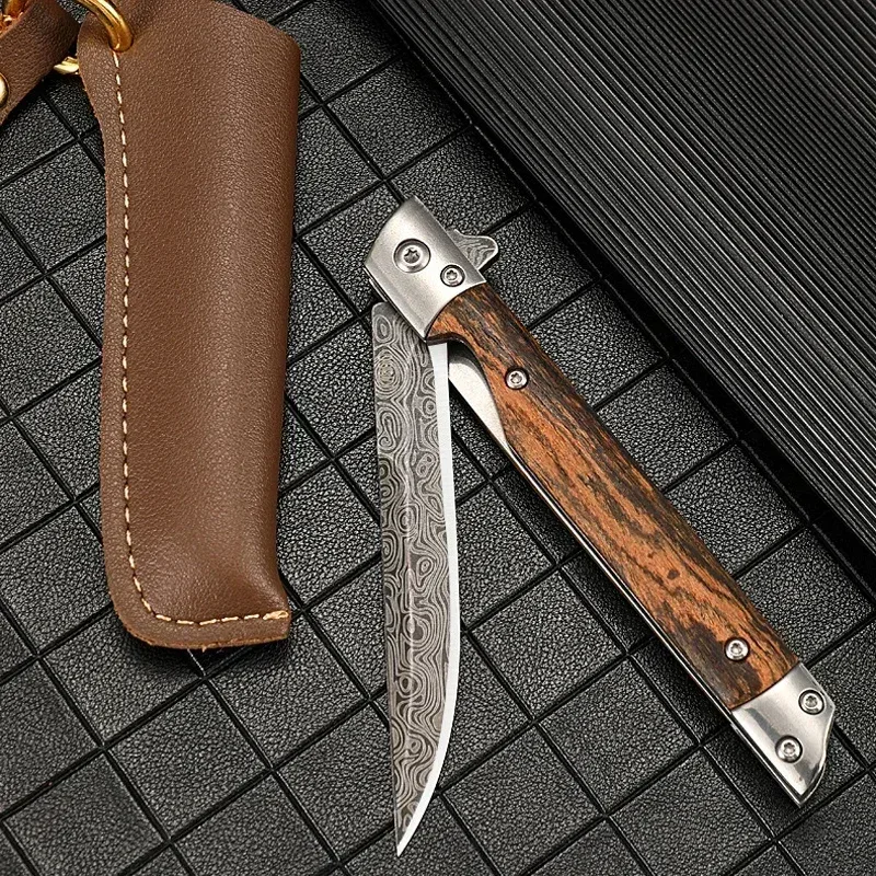 2024 Klappmesser mit Damaskus-Muster, Mehrzweck-Outdoor-Camping, schnell zu öffnendes Taschenmesser, Klappmesser aus Edelstahl