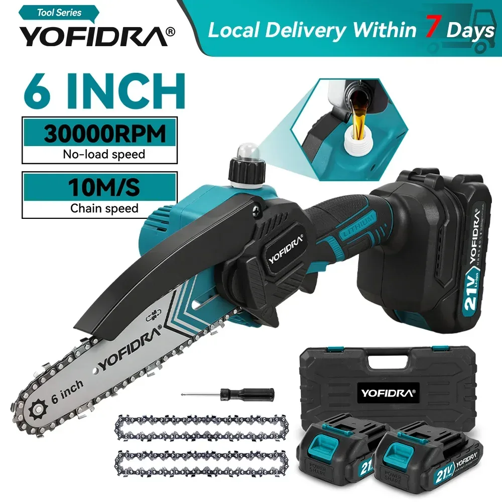 YOFIDRA 30000 U/min 6 Zoll Elektrische Kettensäge Tragbare Kettensäge Garten Holzbearbeitung Schneiden Power Tool Für Makita 21 V Batterie pin