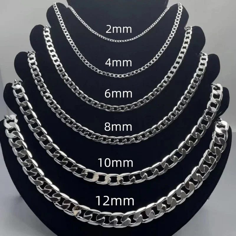 Herren-Halskette aus 925er-Sterlingsilber, 2/4/6/8/10/12 mm, 40?75 cm, Gesichtskette, Karabinerverschluss, für Männer und Frauen, Verlobungsschmuck, Geschenke