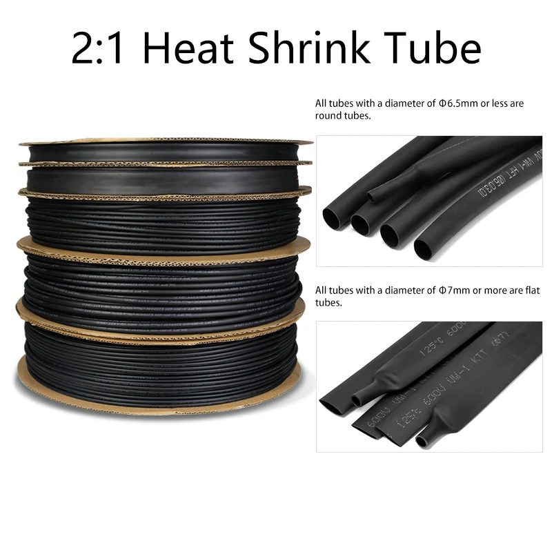 1?10 m, 2:1 Schrumpfschlauch, schwarz, Durchmesser 0,6?120 mm, Kabelreparaturhülle, DIY, wasserdichter Polyolefin-Schlauch