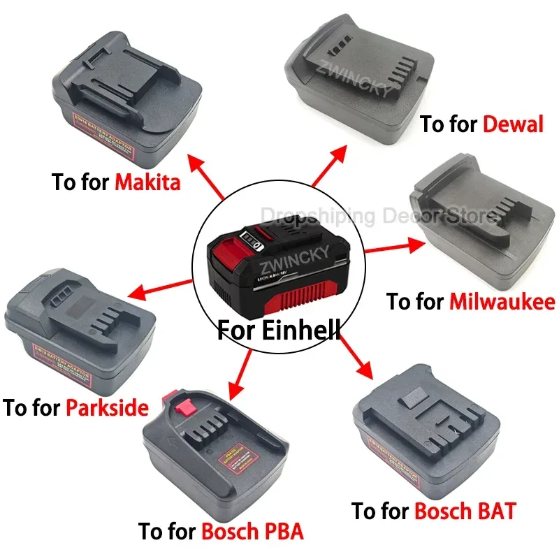 Batterieadapter für Einhell 18V Li-Ionen-Akku, kompatibel mit Makita/Dewalt/Milwaukee/Bosch/Parkside 18V Akku-Elektrowerkzeugen