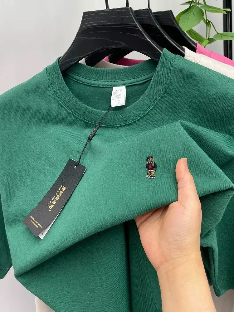 High-End-T-Shirt für Herren aus 100 % Baumwolle mit kurzen Ärmeln Luxusmarke Cartoon-Bär-Stickerei koreanischer Stil Jugend lässig Rundhalsausschnitt neues Oberteil