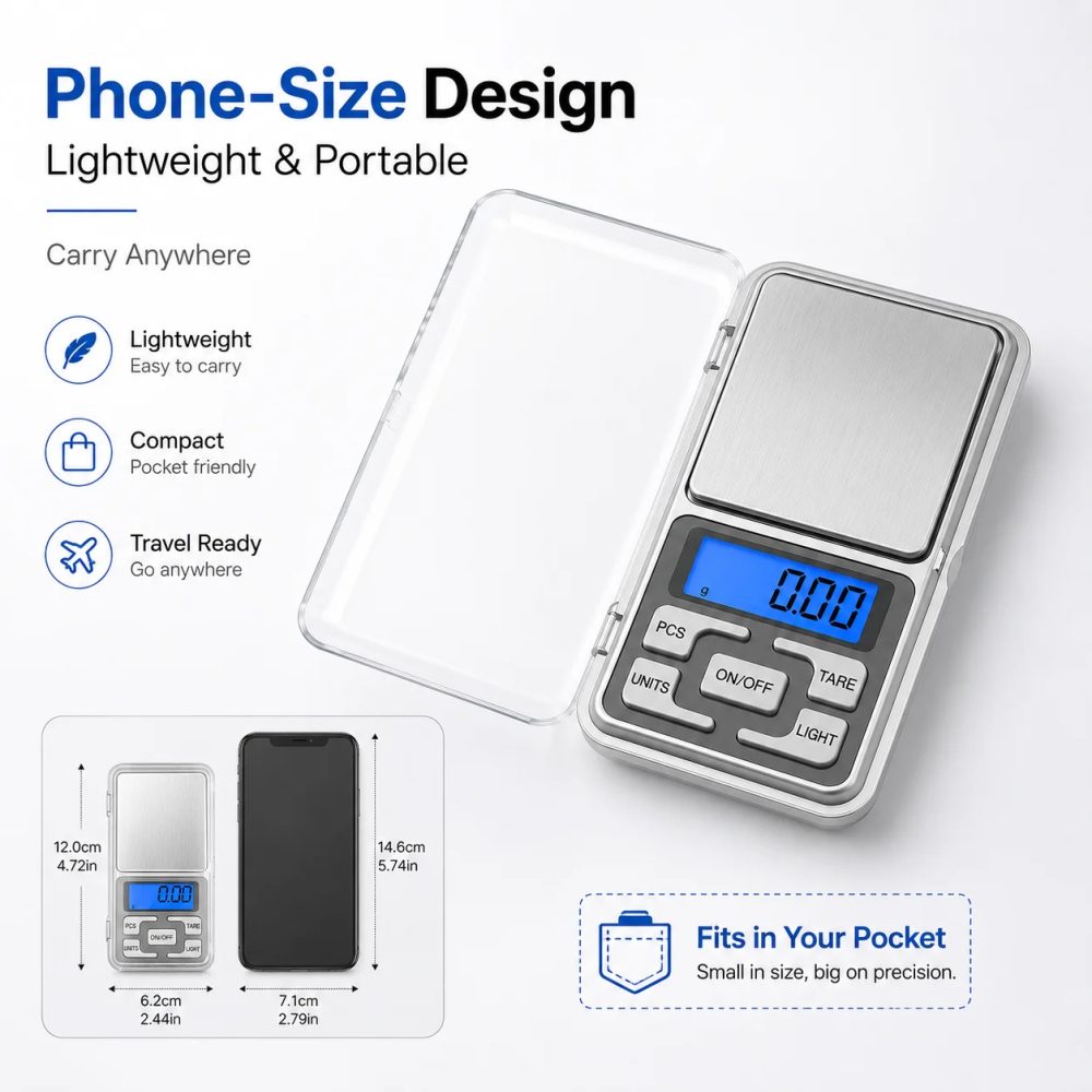 Hochpräzise Mini-Taschenwaage 500 g/0,01 g, tragbare digitale Schmuckwaage, genaues kleines LCD-Wiegerät für einfaches Tragen